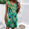 Plus Size V Neck Sleeveless Dress Green Mountain Waterfall Scenic Print For Nature Holiday Journey