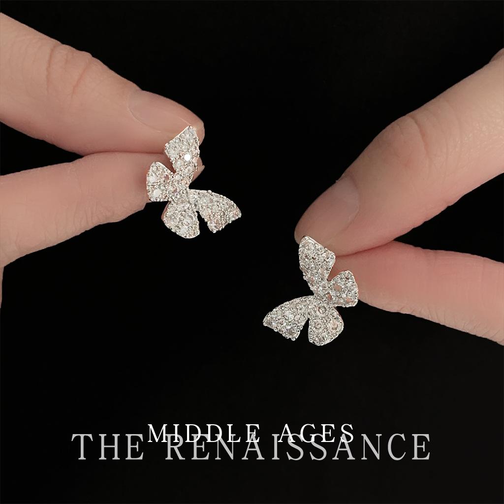 Wind full zircon butterfly earrings heavy industry stud earrings niche earrings women
