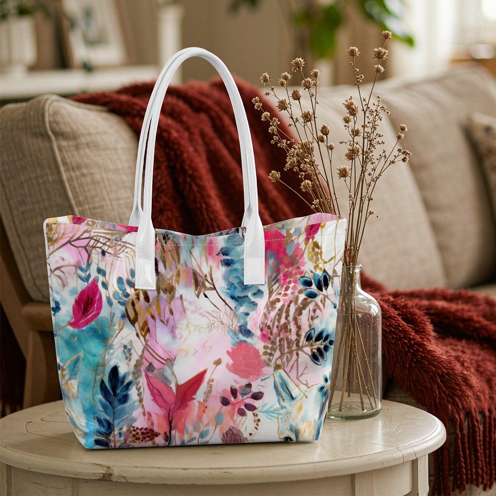 Watercolor Floral Print Ladies Casual Large Capacity Shoulder Tote