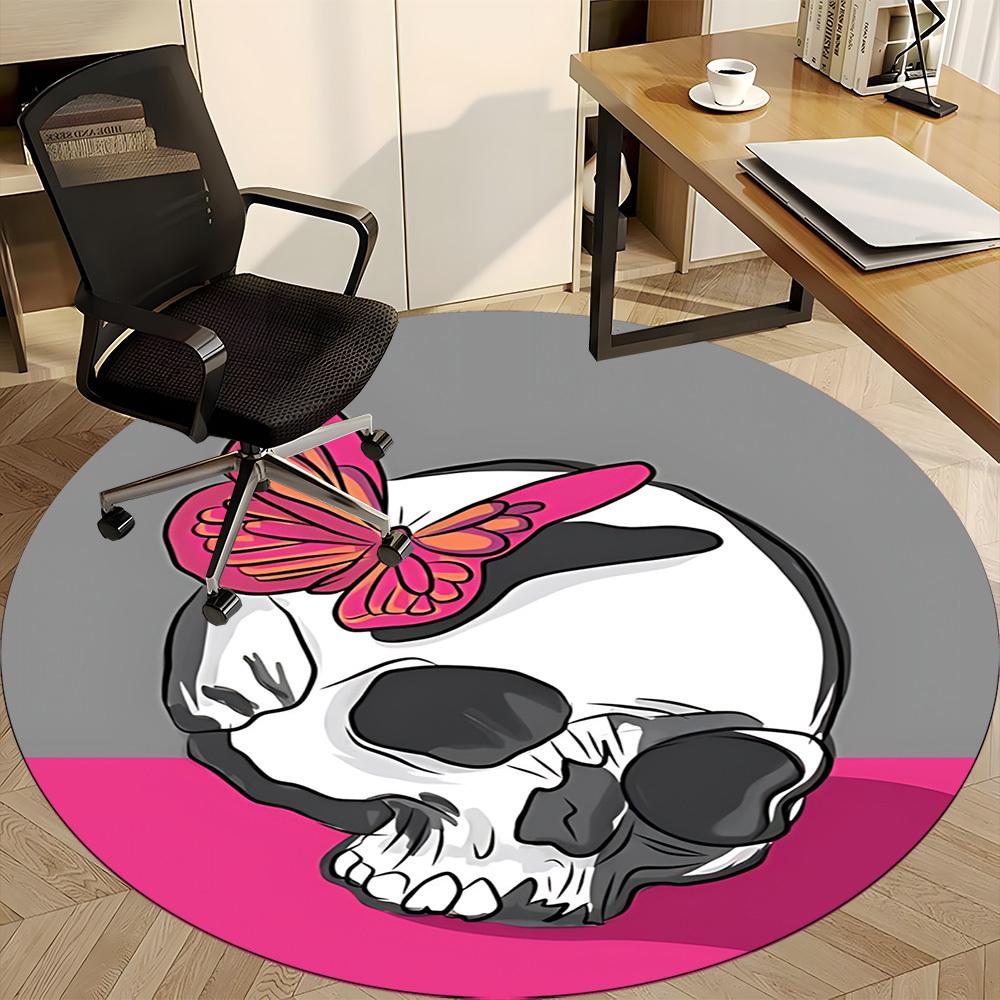 1pc Skull Butterfly Office Round Rug, Non-slip, Soft and Durable Office Rug for Interior Decoration, Perfect for Office,Decoration Yy260204068