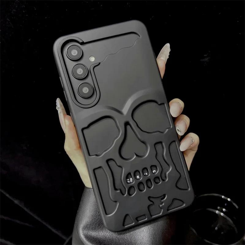 3D Matte Metallic Color Hollow Out Skull Hard Phone Case For Samsung Galaxy S23 S25 Ultra S23 S24 Plus Shockproof Cover