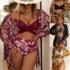 2026 Bikini Gather Sexy Mesh Three-piece Split Print Butterfly Swimsuit Women