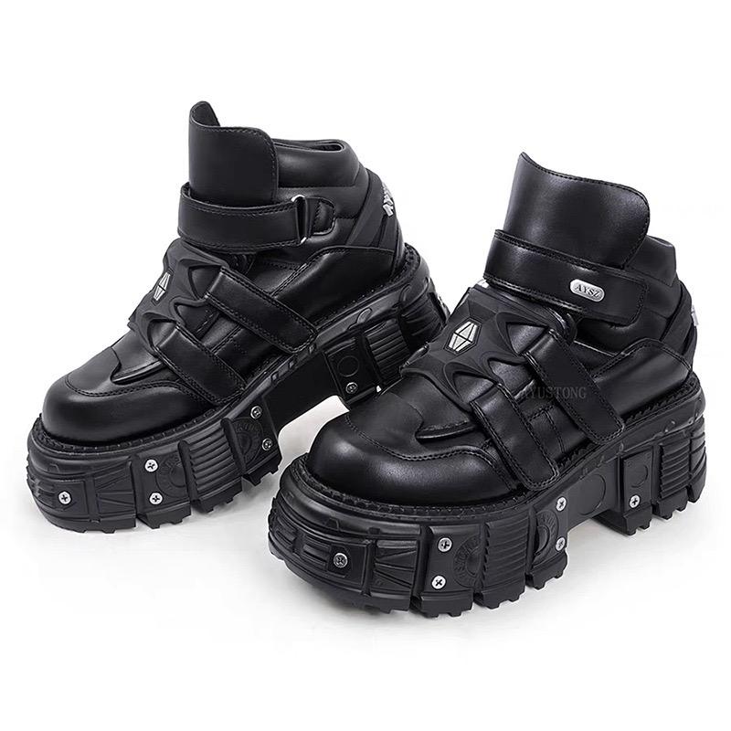 

Новые женские туфли в стиле панк, готические ботильоны в стиле рок, туфли на шнуровке, каблук высотой 9 см, женские кроссовки с металлическим декором 37 чёрный