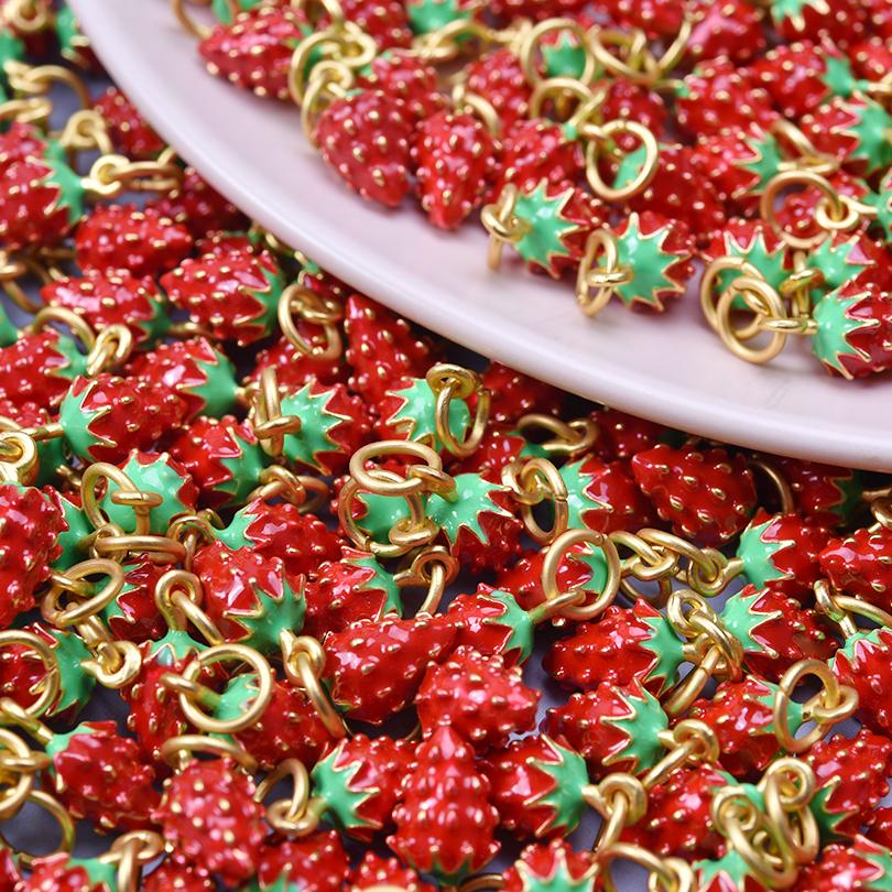 5pcs Fashion Strawberry Peach Watermelon Enamel Charm For Jewelry Making Supplies 3D Alloy Pendant DIY Accessories Findings Bulk