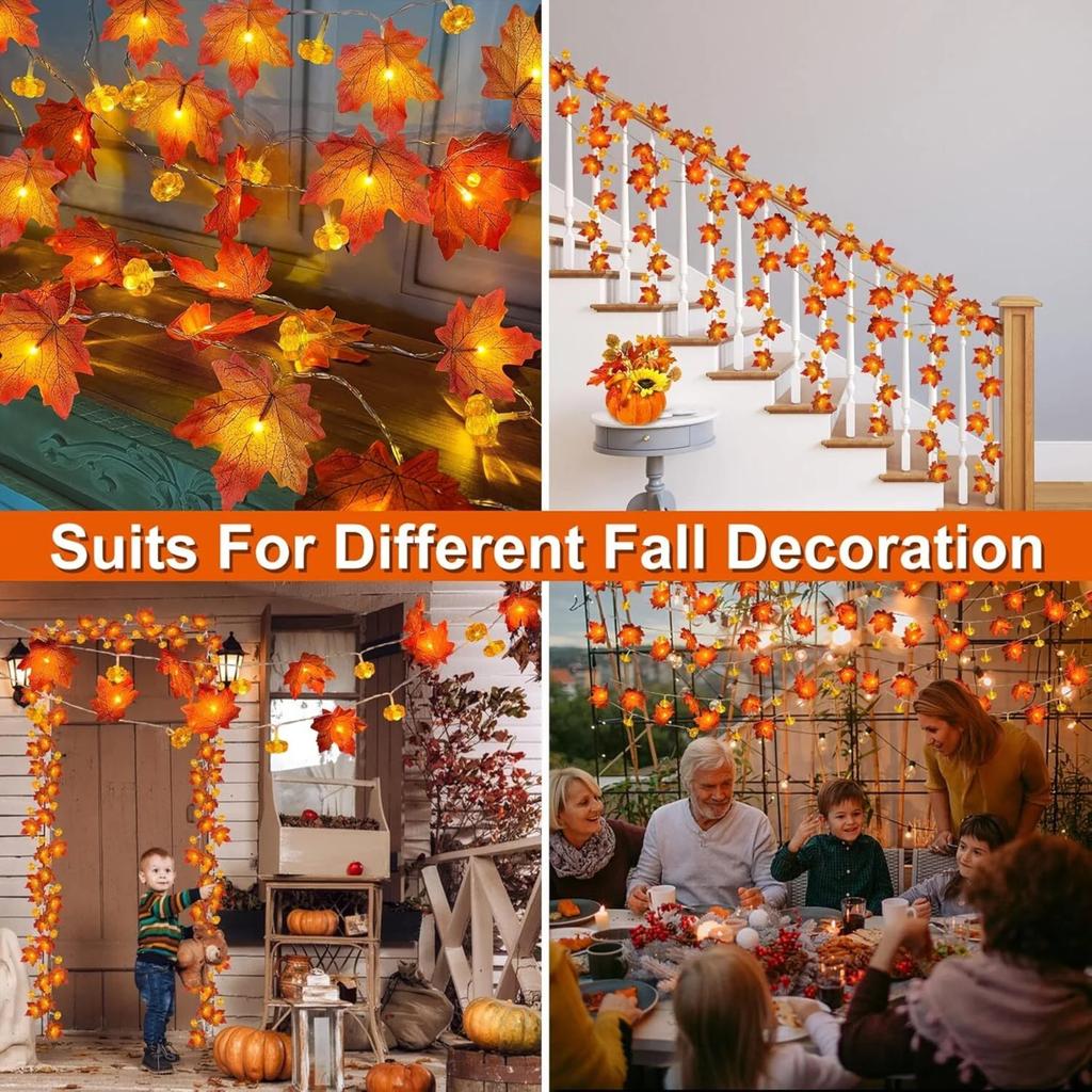 20ft 40 LED Maple Leaf Light String Halloween Thanksgiving Garden Party Decoration Lights Hold On And Flashing