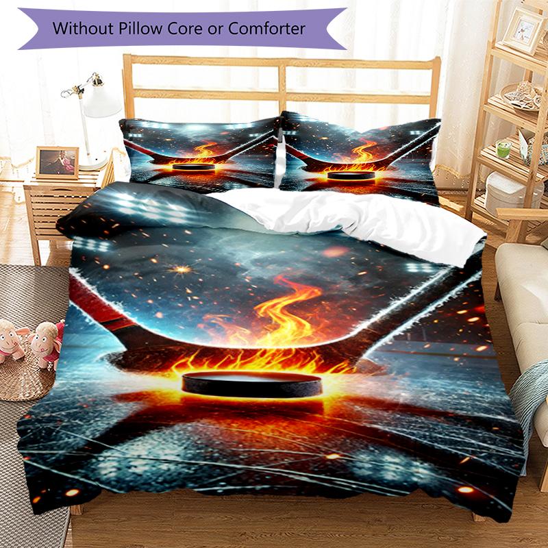 3pcs Ice Hockey Bedding Set Duvet Cover Closure Includes 1 Duvet Cover & 2 Pillowcases, Soft and Comfortable for All Seasons.