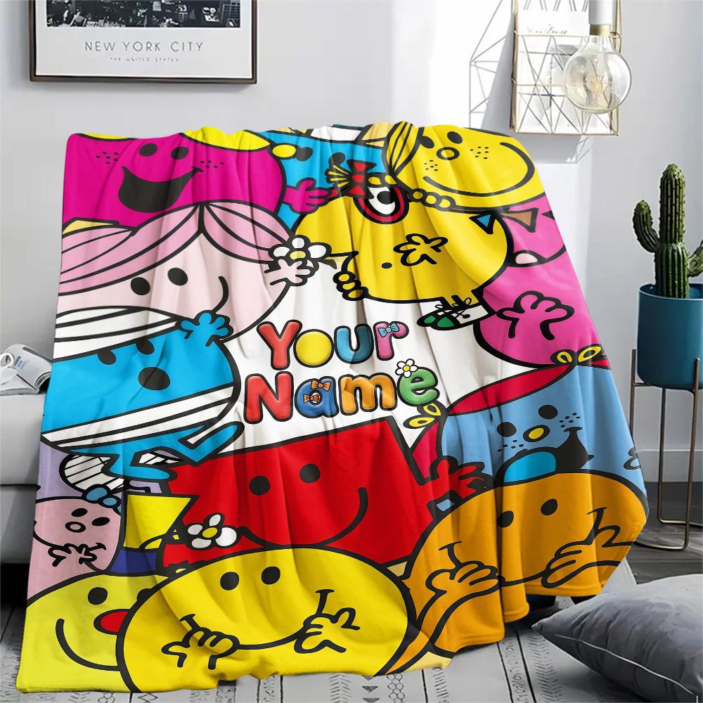 1PC Custom Name Mr. Men Little Miss Patterned Flannel Blanket Suitable For All Seasons for Home Decor Warmth and Comfort Gifts Holiday Present -HE158
