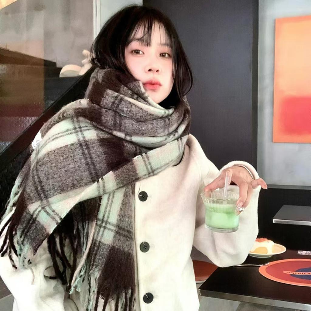 Autumn and Winter Scarves Women's Winter High-end Scarves Thickened and Warm Tonglu Imitation Cashmere Plaid Scarves