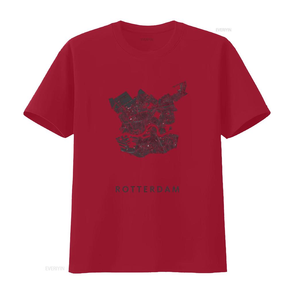Rare Rotterdam Vintage Style Mens Oversize Leisure T Shirt Premium Quality with City Map Print Vintage Washed Comfortable