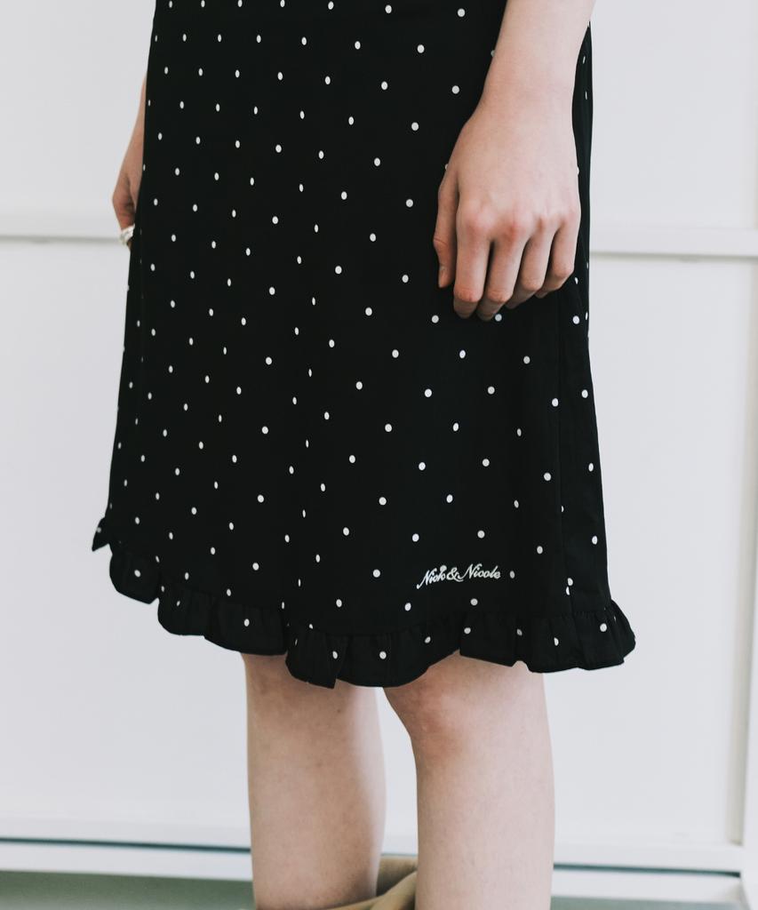 Nigaennikol Dot Ruffle Midi Skirt_Black