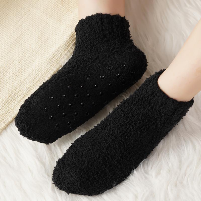 New Women's Slouch Socks Women Thickened Coral Fleece Warm Indoor Floor Silicone Non-slip Invisible Cotton Boat Socks