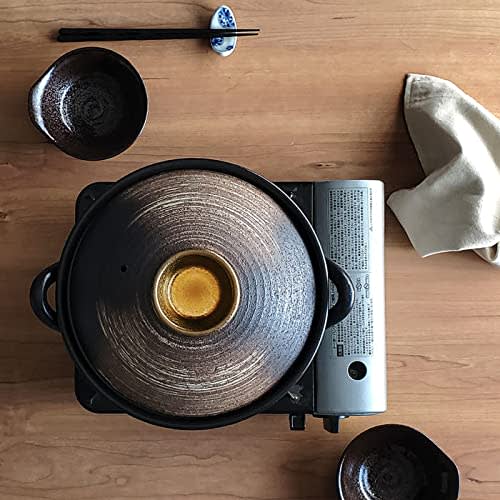 Minosarara Bizen-style Gold-painted Earthenware Pot, Size 8, Serves 2-3, Open-Heat Cooking, Made in Japan, Banko Ware