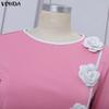 VONDA Two Piece Suit Women Retro Long Sleeve Splicing Blouse and Pants Casual Office Sets