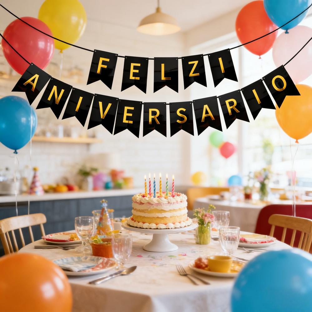 

1PC/5PCS/10PCS Portuguese Birthday Banner with Hot Stamping Letters, Birthday Banner Decoration with Golden Hot Stamping 1PC чёрный