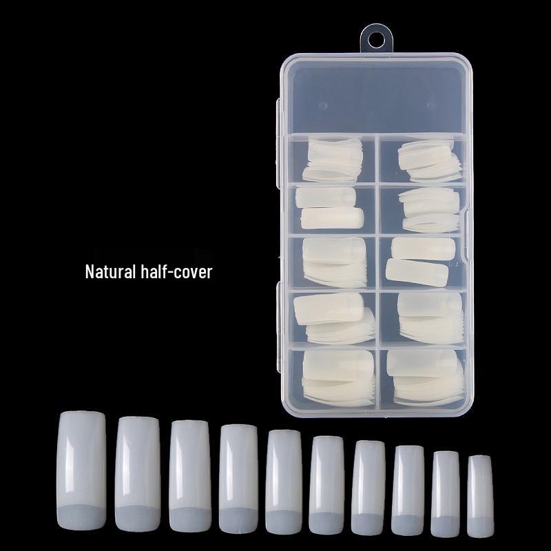 Korean Style Natural Crystal Full & Half Cover False Nail Tips - 100 Pieces Boxed French Manicure