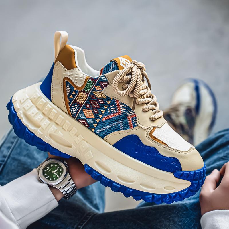 Trendy Brand Men's Shoes Breathable Fabric Versatile Casual Sports Non Slip Running High Sole Tires Dad's