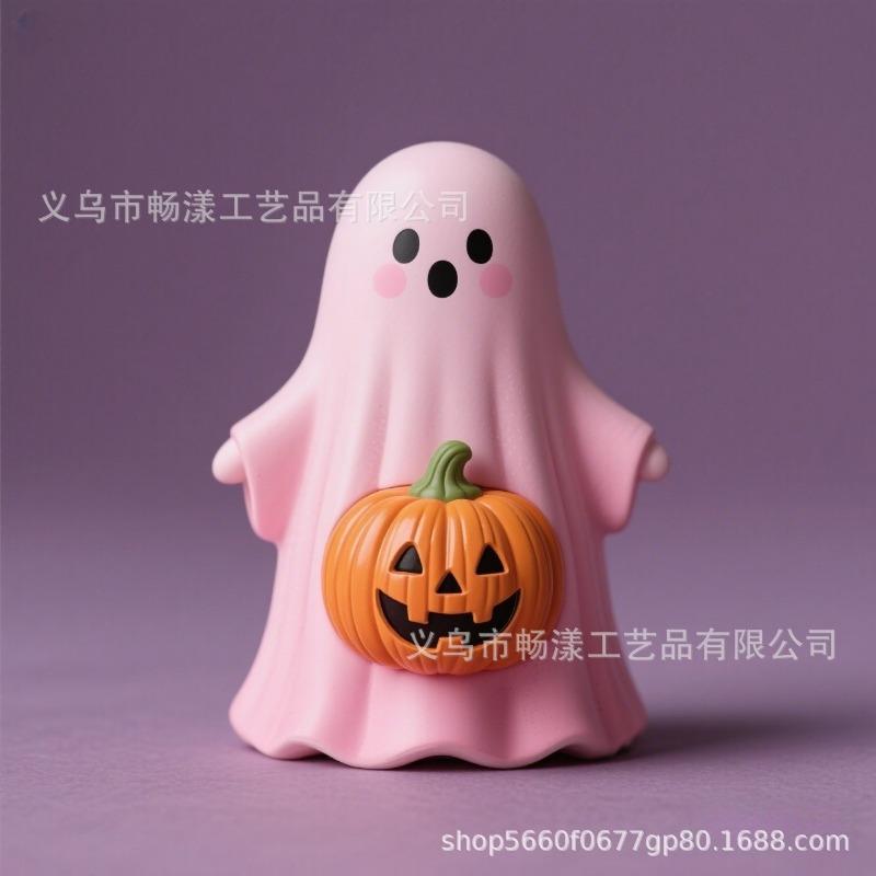 

New Halloween pink pumpkin ghost resin craft ornament cute three-dimensional decoration cute eye-catching