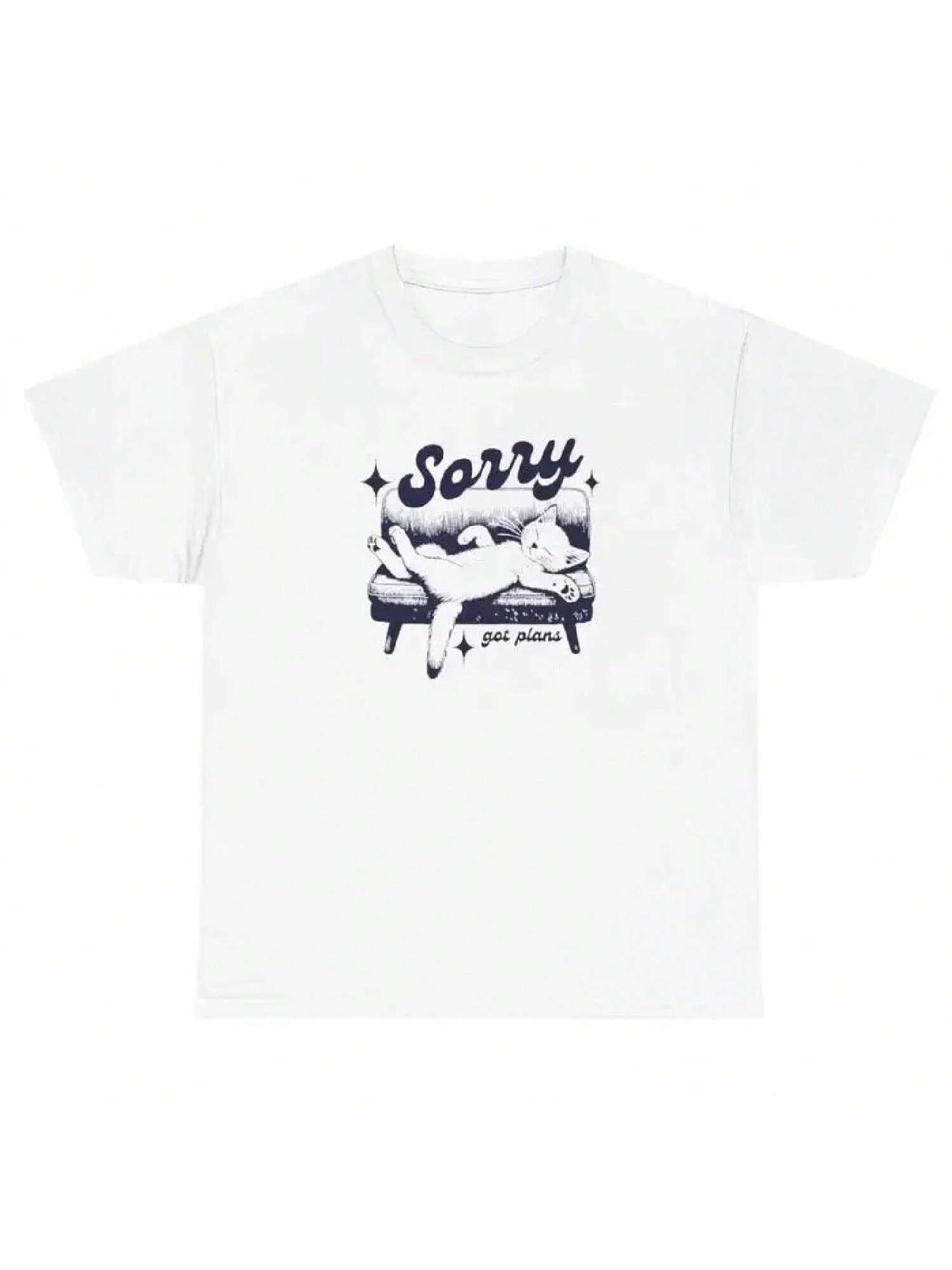 Sorry Got Plans T Shirt Funny Ironic Sleepy Cat Lover Meme Gen Z Humor Gift Tee S разноцветный