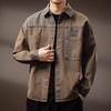 Men's American Retro Color Block Patchwork Loose Long Sleeve Shirt