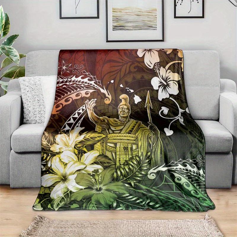 Hawaiian Polynesian Luau Throw Blanket - Tahiti Tribal Design with Maori Tribal Patterns, Plush Soft Bedspread for Couch, Bed, o 70x100cm