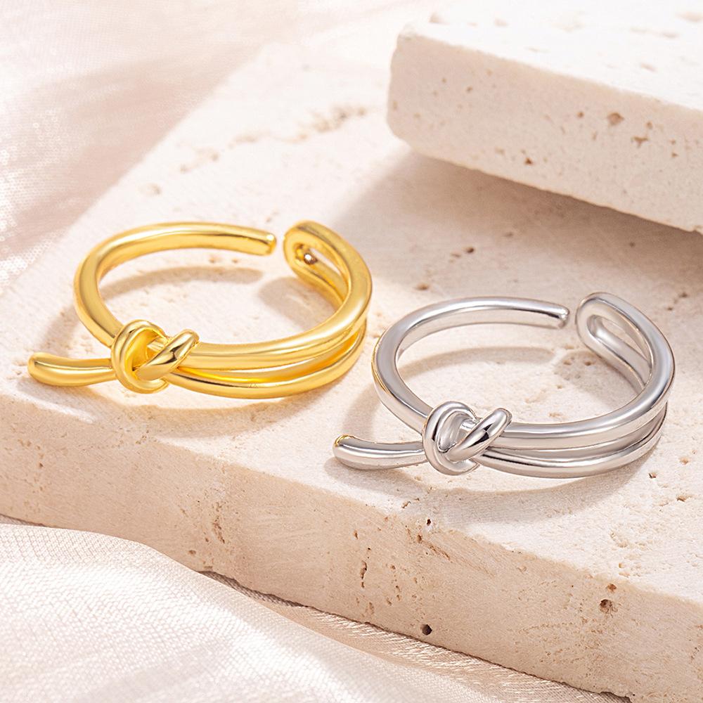 925 Sterling Silver Double Knot Finger Rings For Women Wedding Engagement Gift Party Charm Jewelry