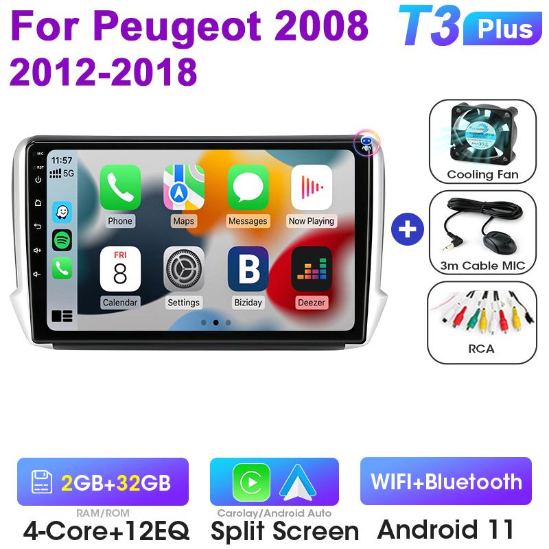 Android 12 Car Radio 10" For Peugeot 208 2008 2012 - 2018 2 Din Stereo Multimedia Video Player GPS 4G Wireless Carplay Auto DVD