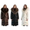 Womens Long Puffer Coat With Detachable Faux Fur Collar Slim Fit Knee-Length Warm Winter Outerwear