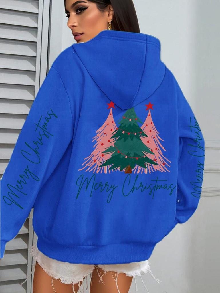 Merry Christmas Tree Print Women's Loose Y2K Hip Hop Hoodie