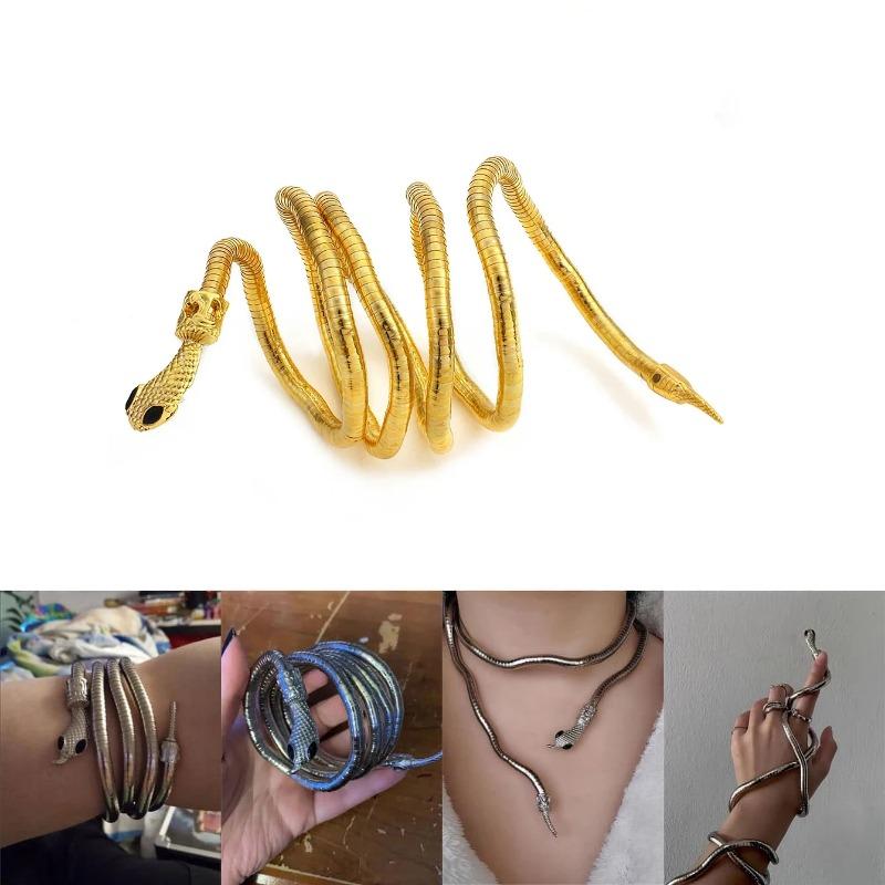 2025 New Punk Multilayer Metal Alloy Gold Black Color Cool Bendy Snake Necklace Bracelet for Women Men Chunky Jewelry
