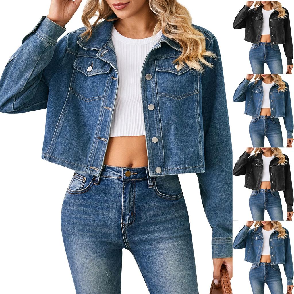 Moda damska Luźna, sprana, krótka kurtka dżinsowa Kurtka Kurtka Top z długim rękawem dla kobiet