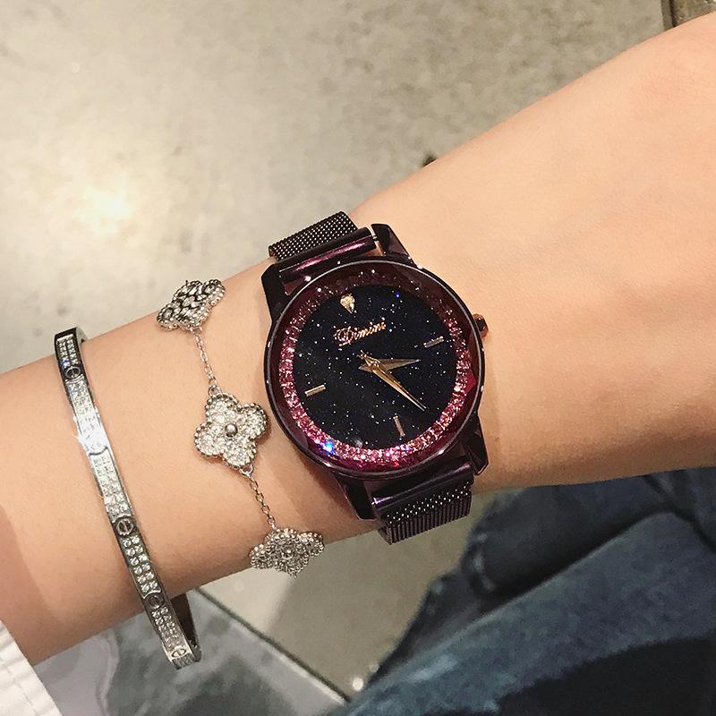 Moda Nuovo Fibbia Magnetica Cinturino in Acciaio Orologio Strass Cielo Stellato Quadrante Orologio Impermeabile Orologio al Quarzo