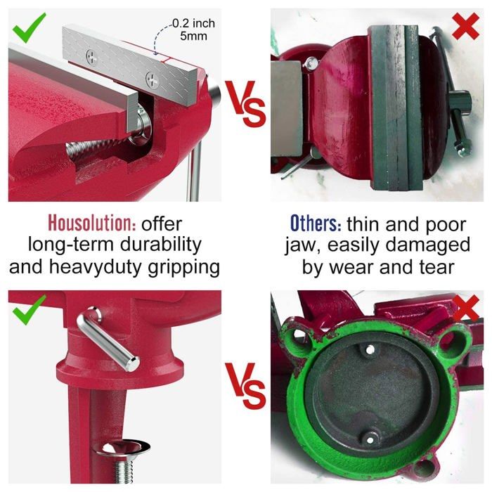 Etau - Housolution - Sauterelle - Mâchoires épaisses - Base pivotante 360° - Acier moulé