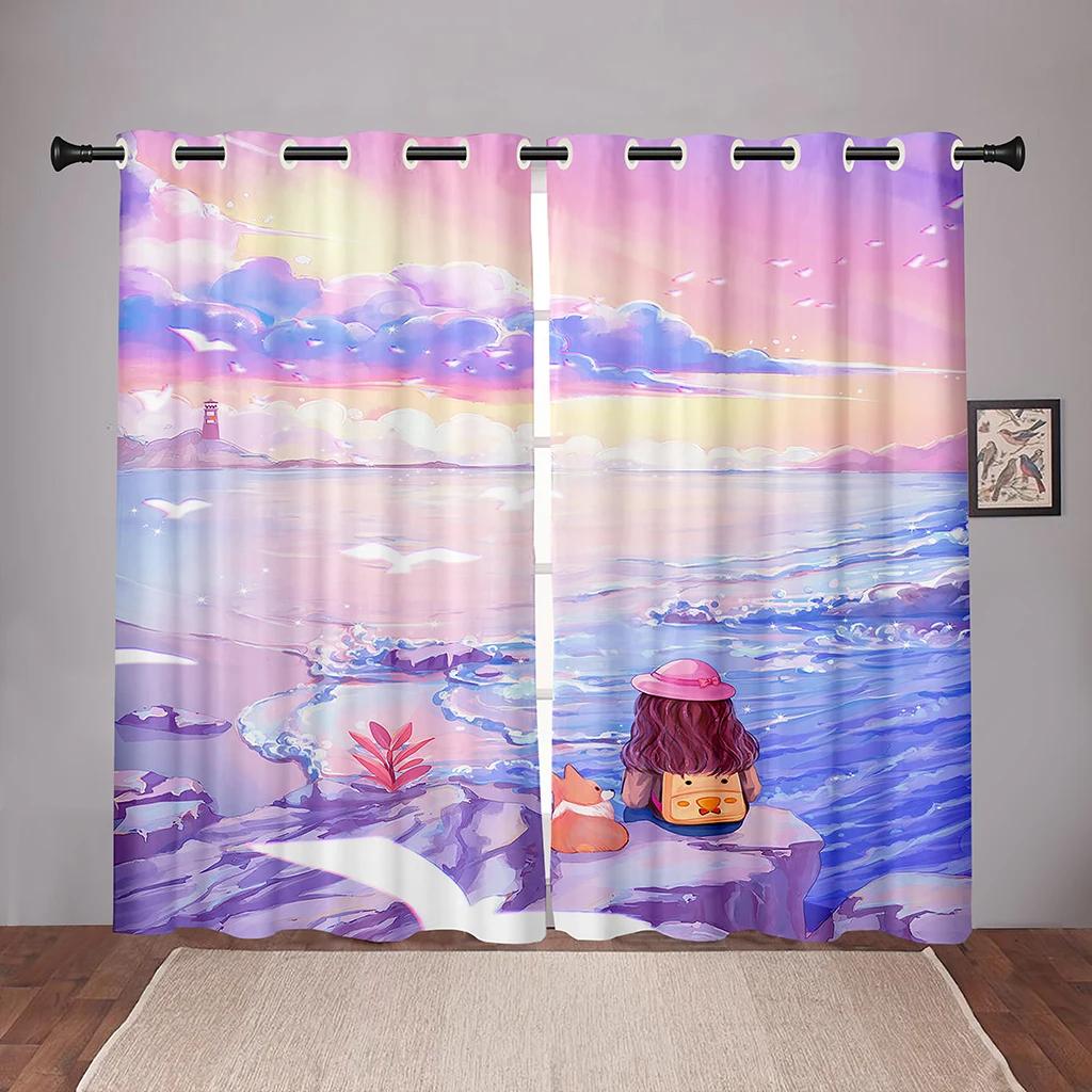 Cartoon Flower Floral Maid Girl Blackout Window Curtains for Bedroom Living Room Bathroom Kicthen Door Hall High Shading New