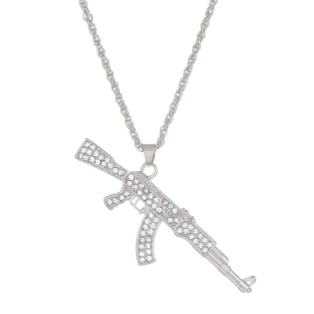 Kreative Punk Hip Hop Voll Strass Maschinenpistole Anhänger Halskette Einzigartige Pistole AK Form Anhänger Schmuck für Männer und Frauen
