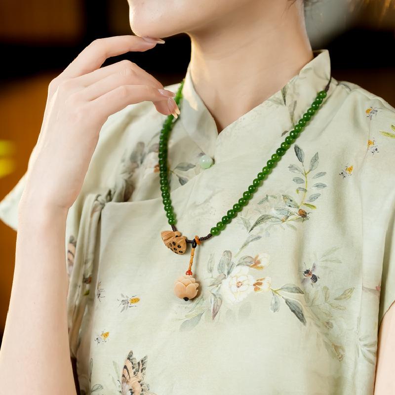 Retro Agate Bodhi Lotus Necklace Zen Ancient Style Literary Long Sweater Chain Accessories Women