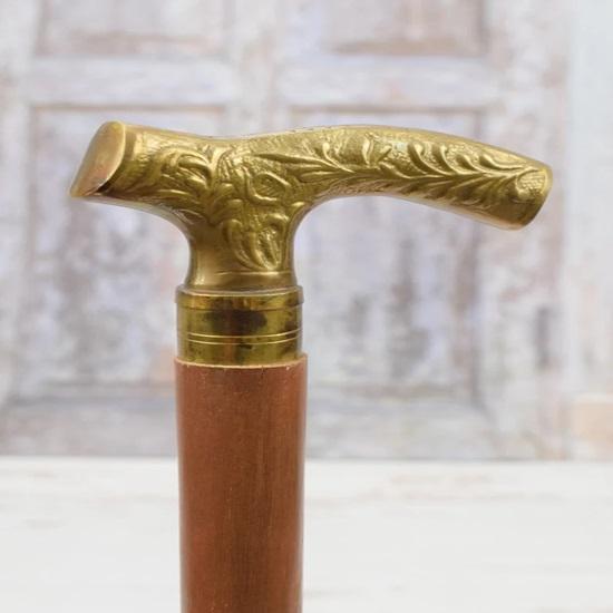 Walking Stick Wooden and Brass Elegant Goldene Cane Gift for Grandfather Father Wedding Session