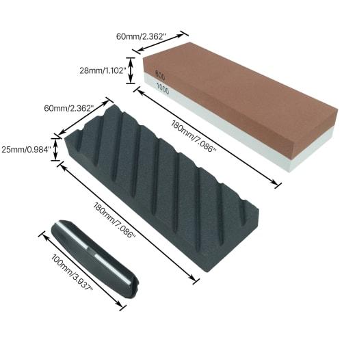 HFS(R) Whetstone, #1000 and #6000, Double-Sided, Non-Slip, for Finishing, Knife Sharpening, and Surface Refining, with Angle-Fixing Holder