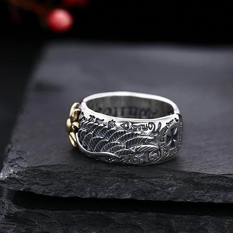 Bague Graffiti Ailes de Soleil Rétro Pour Homme Alliage de Zinc Couleur Punk Gothique Bague Réglable Fait Main Rock Unisexe Accessoires Zircon Cadeau Homme