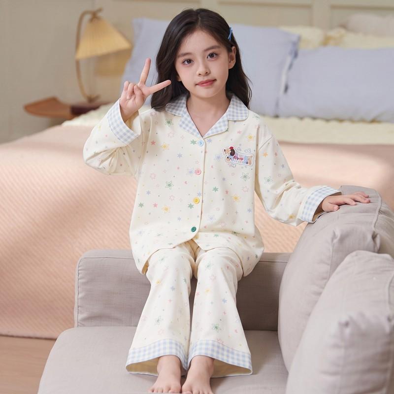 100% Cotton Long Sleeve Girls Pajamas Set Cartoon Print Sleepwear Kids 8 Years Comfortable Home Outfit
