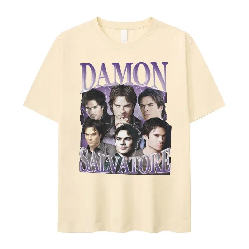 Retro Damon Salvatore IanSomerhalder TV Drama Pattern Tshirt for WomenGothic Fashion Summer Tshirt for Women's Street Wear