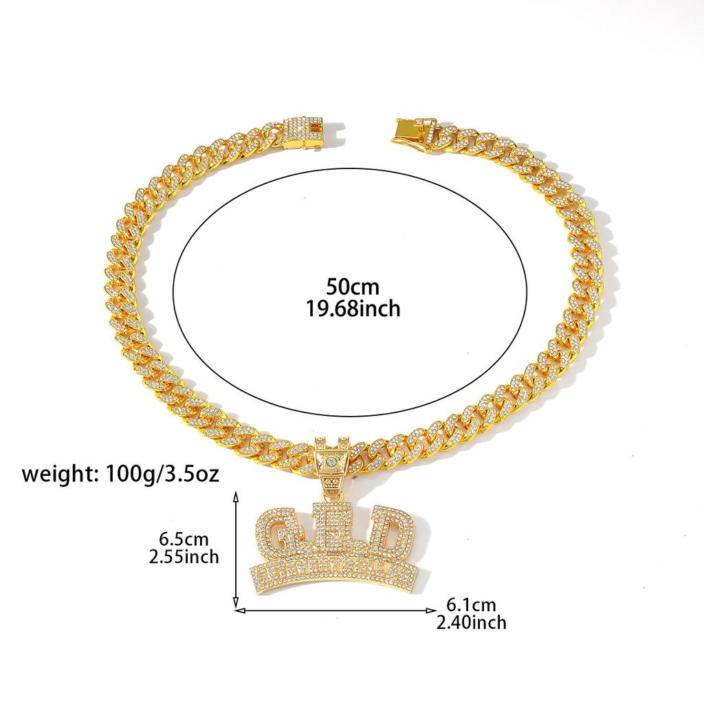 Men's Hip-Hop Style Gold Plated Link Chain Necklace with Alloy Crystal/Rhinestone Inlay GED Letter Pendant