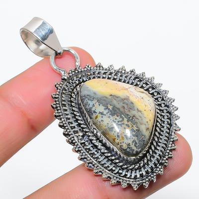 Natural Bumble Bee Jasper Gemstone 925 Sterling Silver Pendant 2.21" M8w36