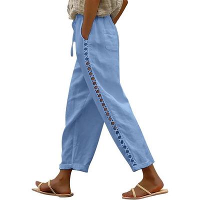 Women's Solid Color Loose Casual Wide-leg Pants Cotton and Linen Cropped Pants