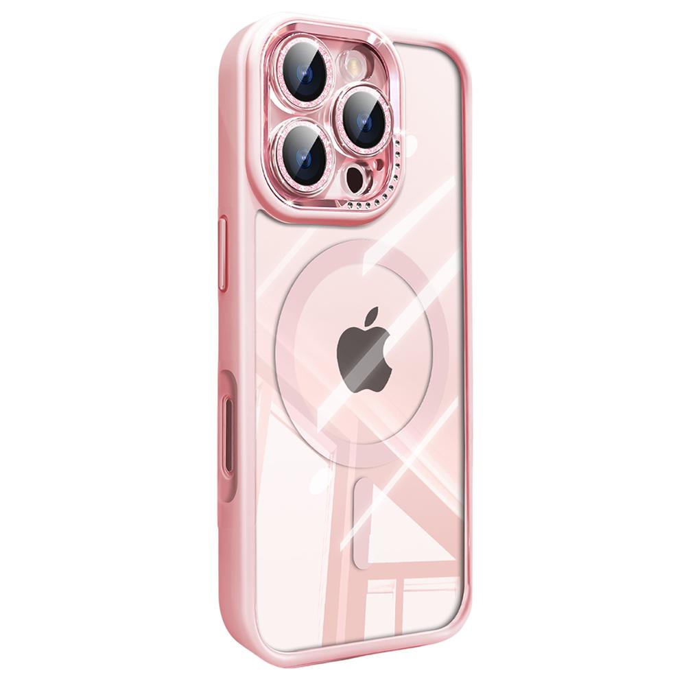 For iPhone 16 Pro Max Case Compatible with MagSafe PC+TPU Clear Phone Cover with Glitter Camera Lens Film
