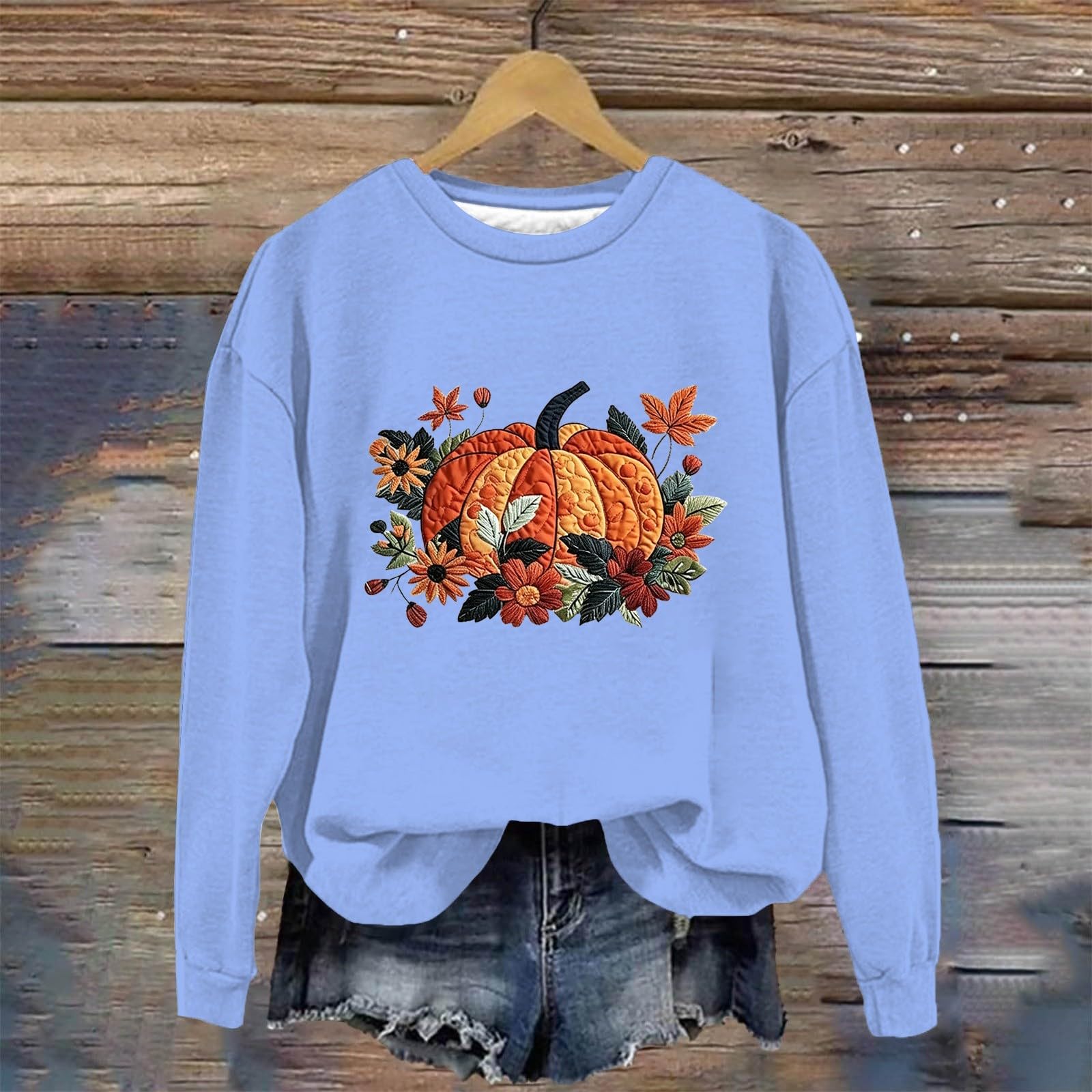 Ladies fashion casual Halloween printed pullover sweater XXXXXL синий