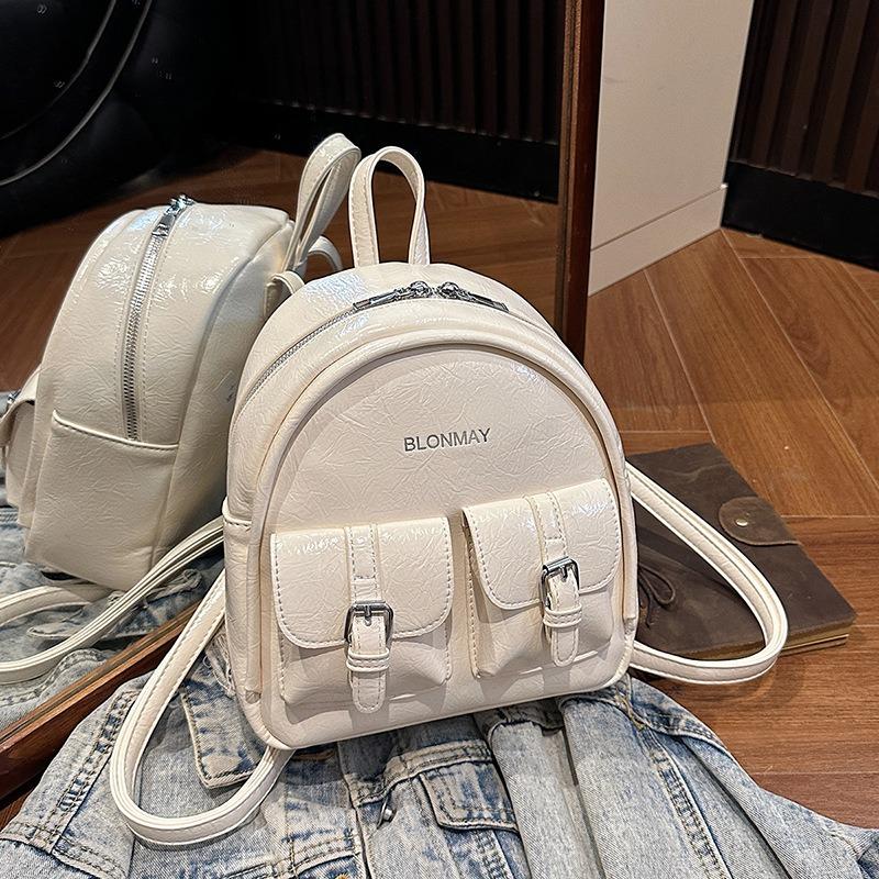 

New summer retro solid color glossy backpack large capacity high fashion trend small double backpack белый