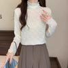 Half turtleneck, slim long-sleeved bottoming shirt, T-shirt for women, autumn and winter lace fungus edge, velvet and thickened layered inner top