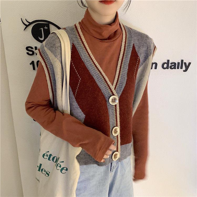 Korean Style Loose Women's Knitted Vest Outerwear Literary Vintage V Neck Sleeveless Sweater Gilet Coat