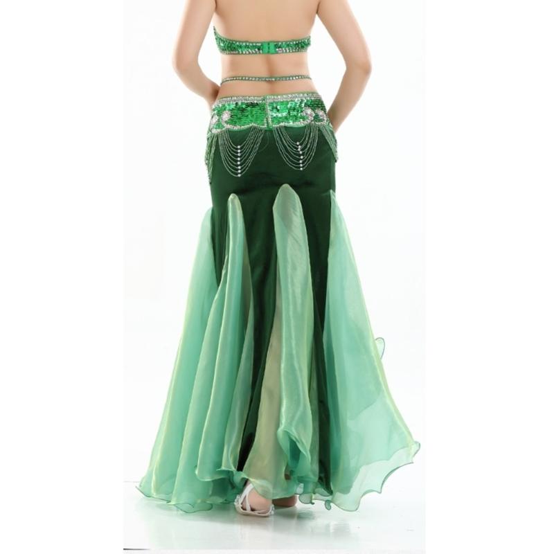 Professional Belly Dance Skirt with Elegant Wavy Hem and Single Slit for Flexible Stage Movement and Safety