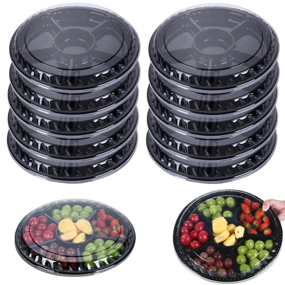 Versatile Snack Fruit Tray Plastic Tray with Compartments Plastic Round Snacks Fruit Storage Box with Lid 6 for Party